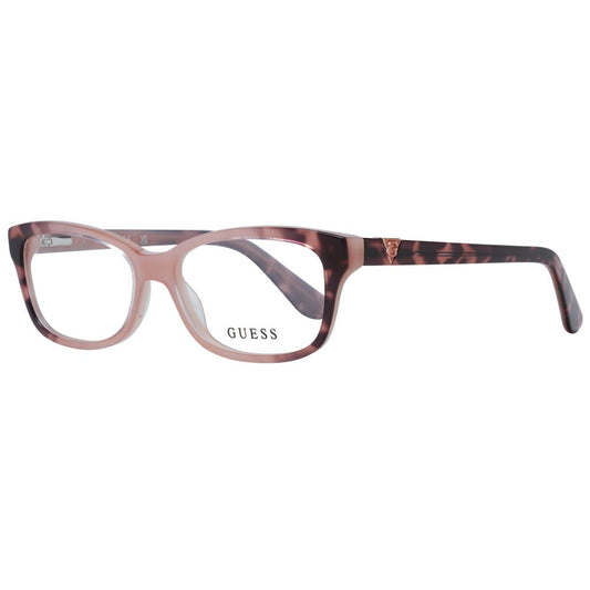 Guess Pink Women Glasses Frame, rose full-rim plastic rectangular eyewear, stylish demo lenses, Spring hinge, includes branded case.