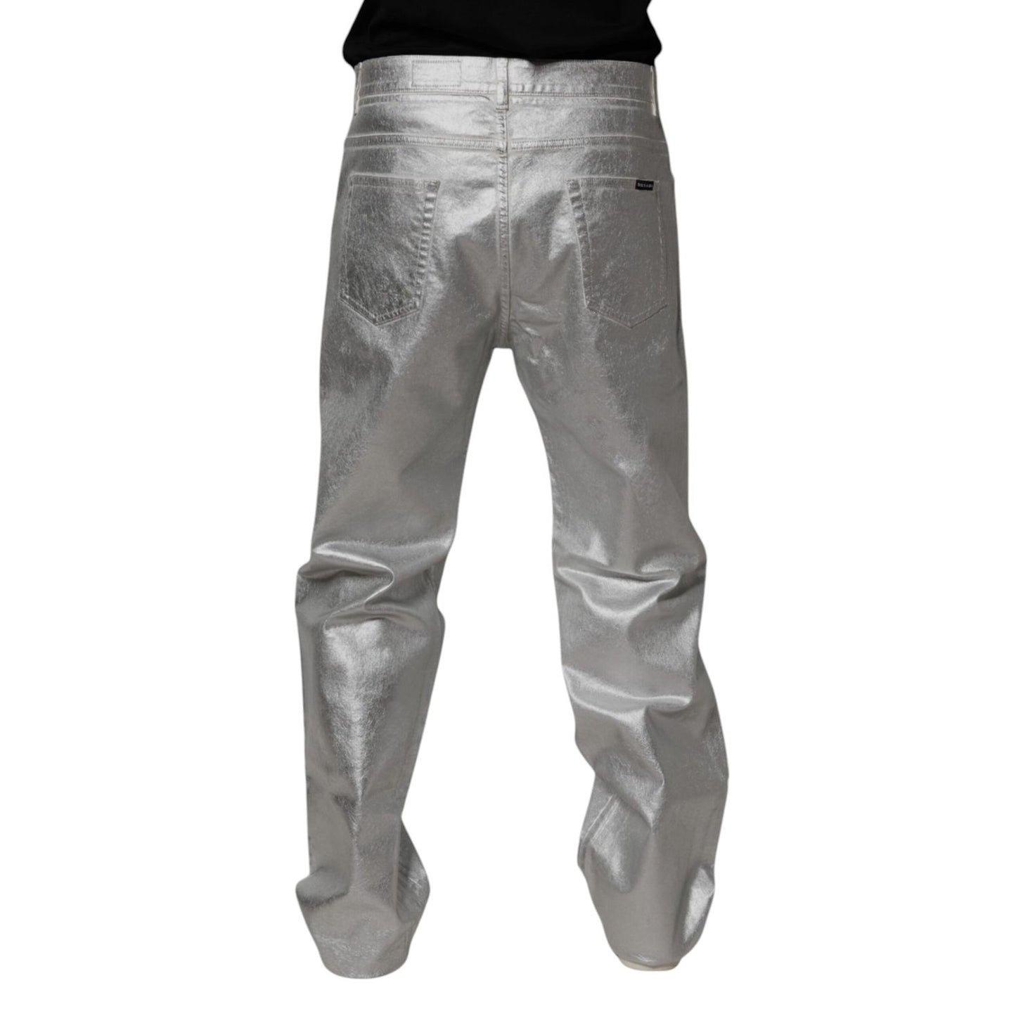 Dolce & Gabbana Metallic Silver Cotton Straight Denim Jeans
