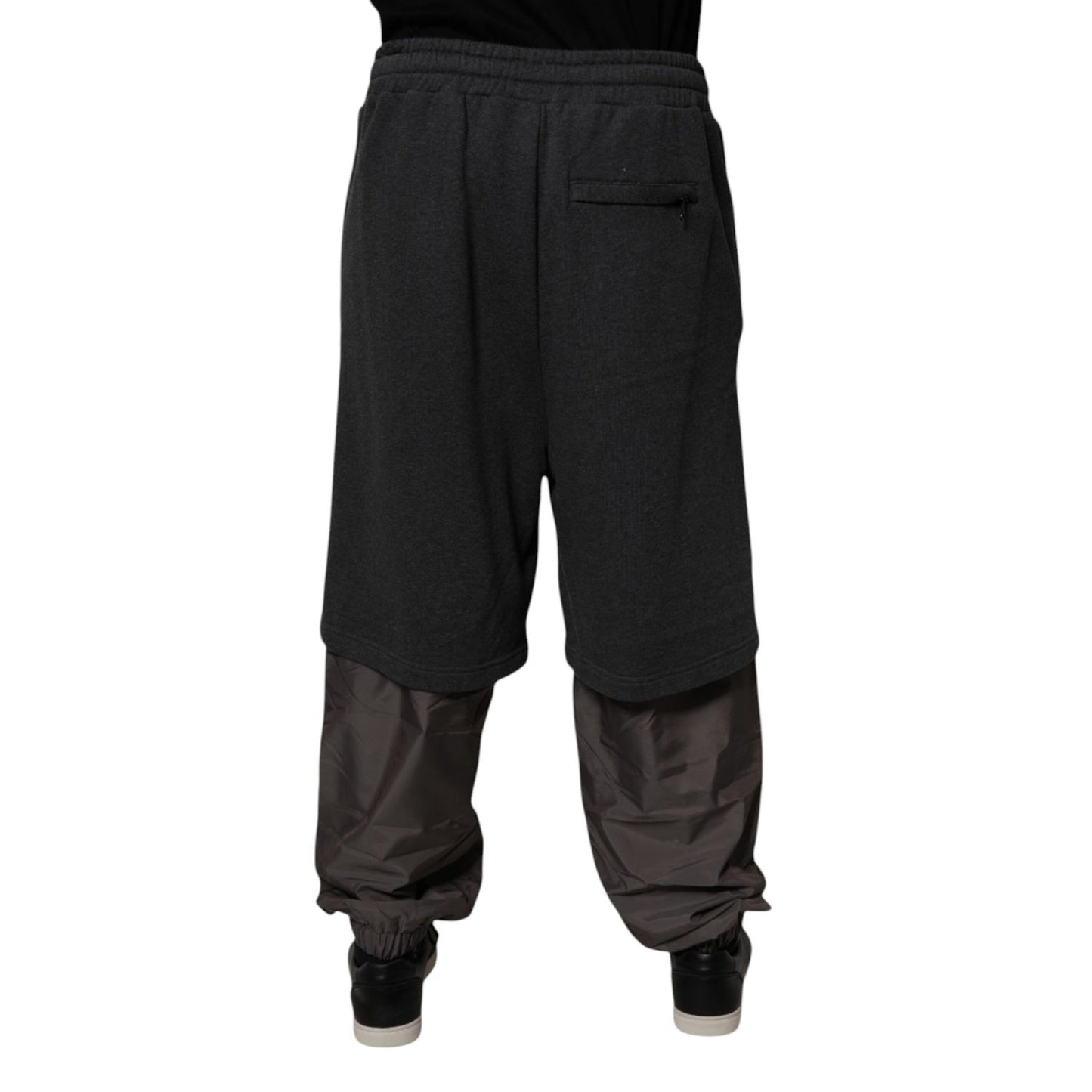 Dolce & Gabbana Dark Gray Cotton Layered Straight Sweatpants Pants