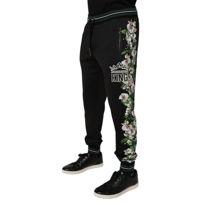 Dolce & Gabbana Black Floral King Men Jogger Sweatpants Pants