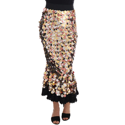 Dolce & Gabbana Gold Sequined Peplum High Waist Skirt SKI1130-38