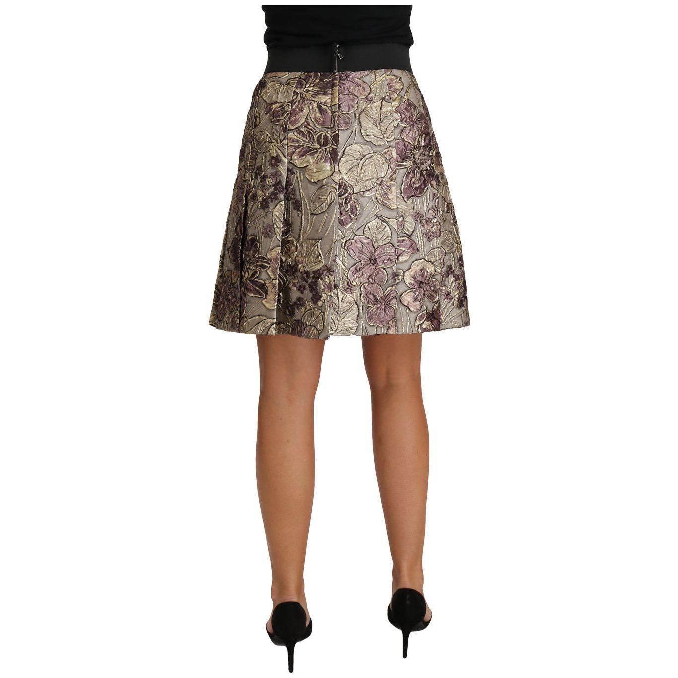 Dolce & Gabbana A-Line Mini Floral Print Jaquard Skirt