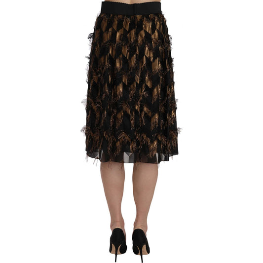 Dolce & Gabbana Black Gold Fringe Metallic Pencil A-line Skirt SKI1177-38