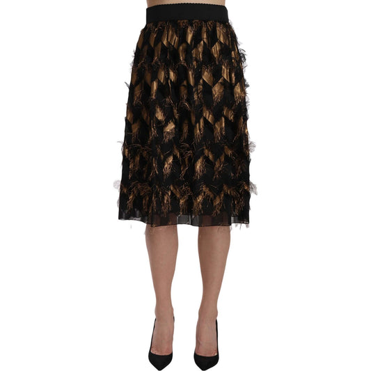 Dolce & Gabbana Black Gold Fringe Metallic Pencil A-line Skirt SKI1177-38
