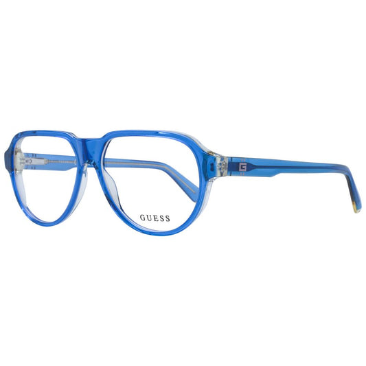 Guess Blue Men Glasses Frame in aviator style, made from acetate with full-rim design and spring hinge, including branded case.