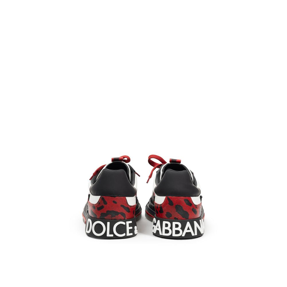 Dolce & Gabbana Black And White Leather Low Top Sneakers