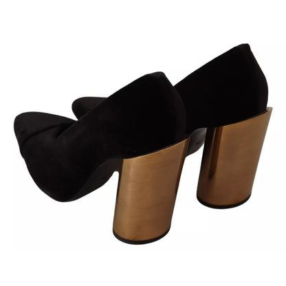 Jil Sander Black Leather Suede Block Heels Pumps Shoes