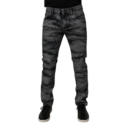 Dolce & Gabbana Gray Tie Dye Cotton Skinny Men Denim Jeans