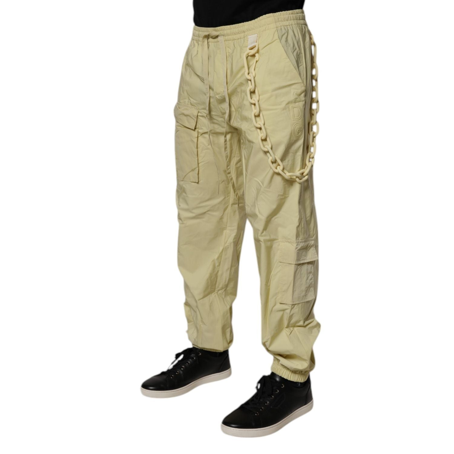 Dolce & Gabbana Yellow Nylon Cargo Chain Men Jogger Pants