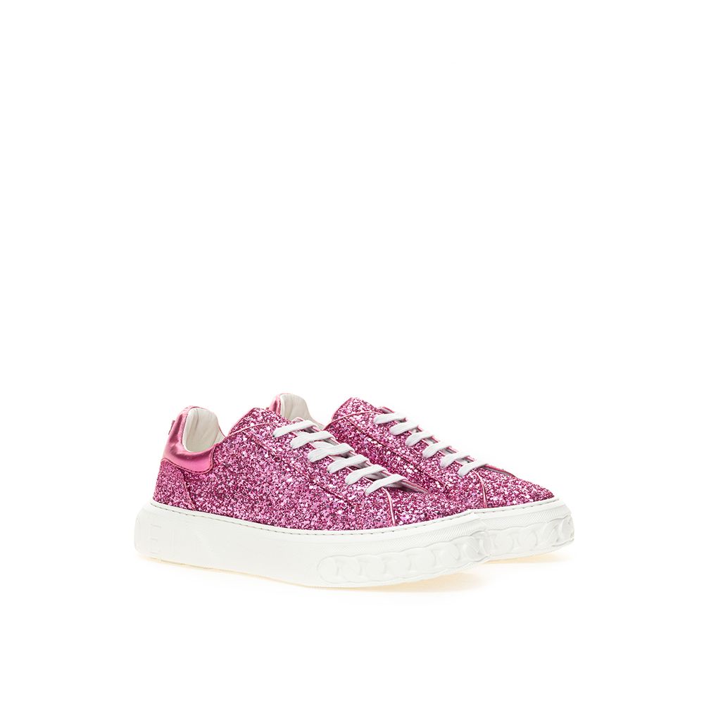 Casadei Fuchsia Fabric And Leather Low Top Sneakers