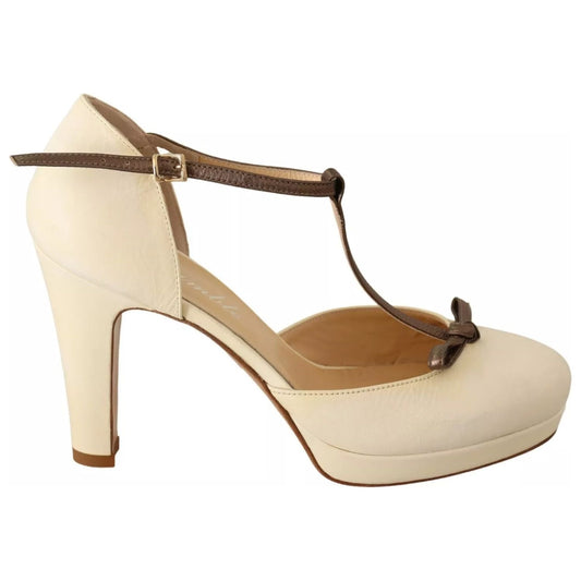 SERGIO LEVANTESI Beige T-Strap Block Heels Pumps Leather Shoes LA9385-37