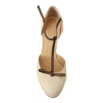 SERGIO LEVANTESI Beige T-Strap Block Heels Pumps Leather Shoes