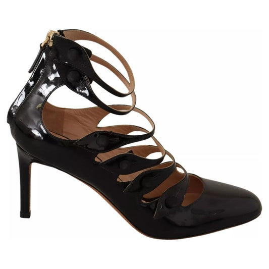 Valentino Black Multi Strap Leather Mid Heels Pumps Shoes LA9396-36.5