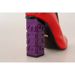 GCDS Red Leather Black Fabric Logo Heel Ankle Boots Shoes