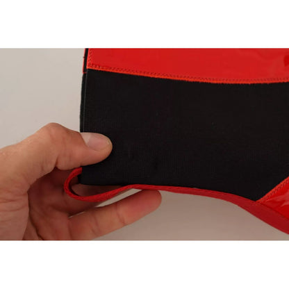 GCDS Red Leather Black Fabric Logo Heel Ankle Boots Shoes