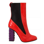 GCDS Red Leather Black Fabric Logo Heel Ankle Boots Shoes