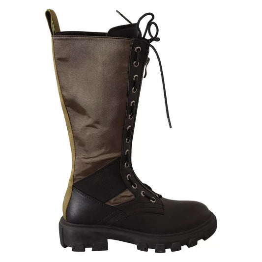 Gaelle Black Green High Combat Boots Lace Up Military Shoes LA9471-36