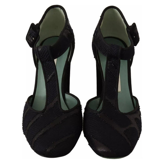 Paola D'Arcano Black Suede Leather Block Heels Sandals Shoes LA9490-37.5
