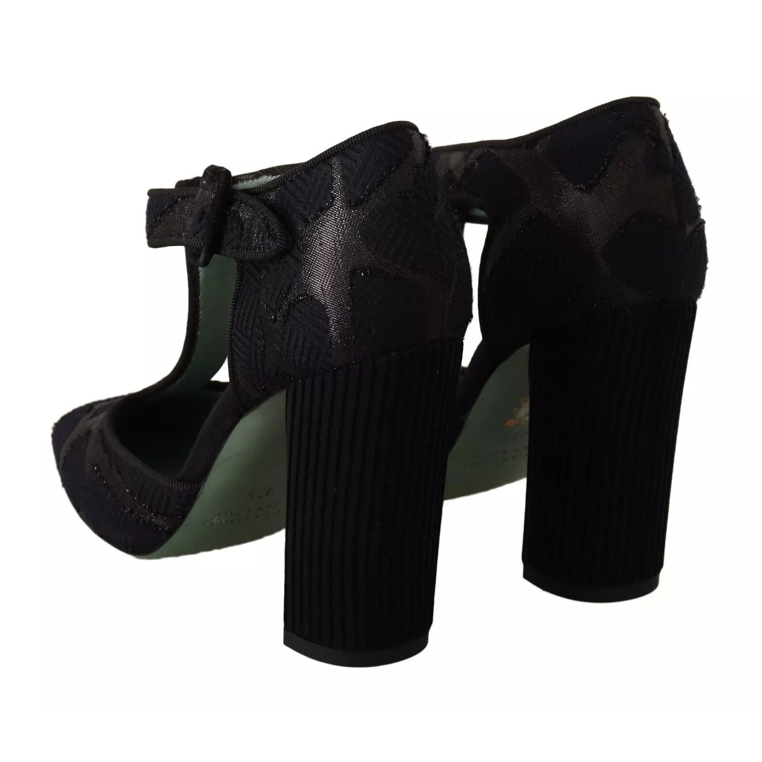 Paola D'Arcano Black Suede Leather Block Heels Sandals Shoes