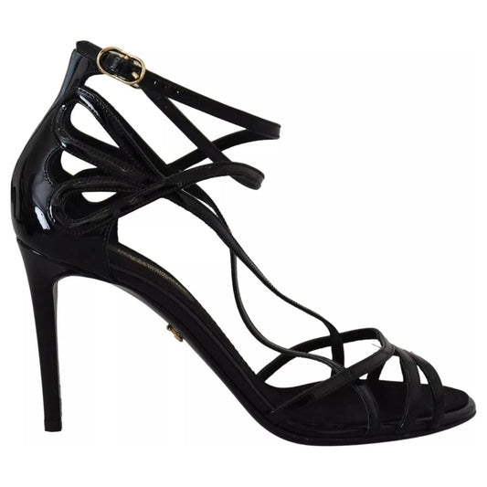 Dolce & Gabbana Black Leather Stiletto Heels Sandals Shoes LA9988-36.5
