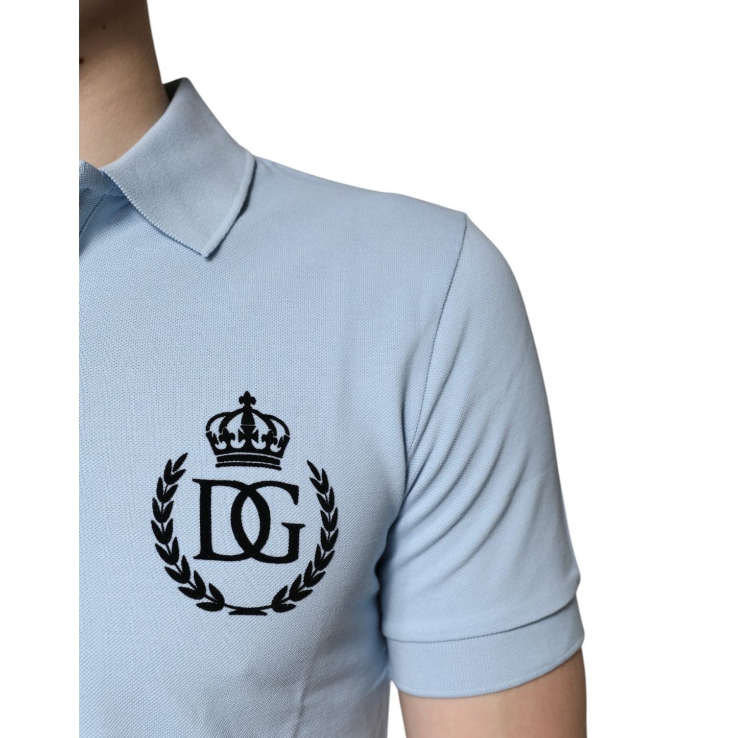 Dolce & Gabbana Sky Blue Cotton Crown Collared Polo T-shirt