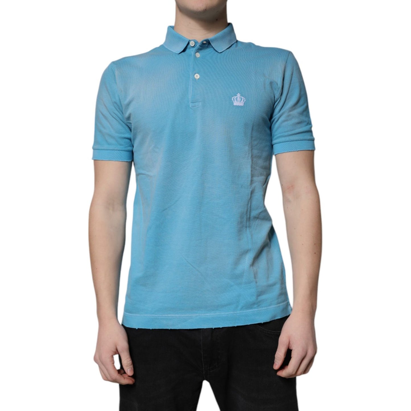 Dolce & Gabbana Blue Cotton Crown Collared Men Polo T-shirt