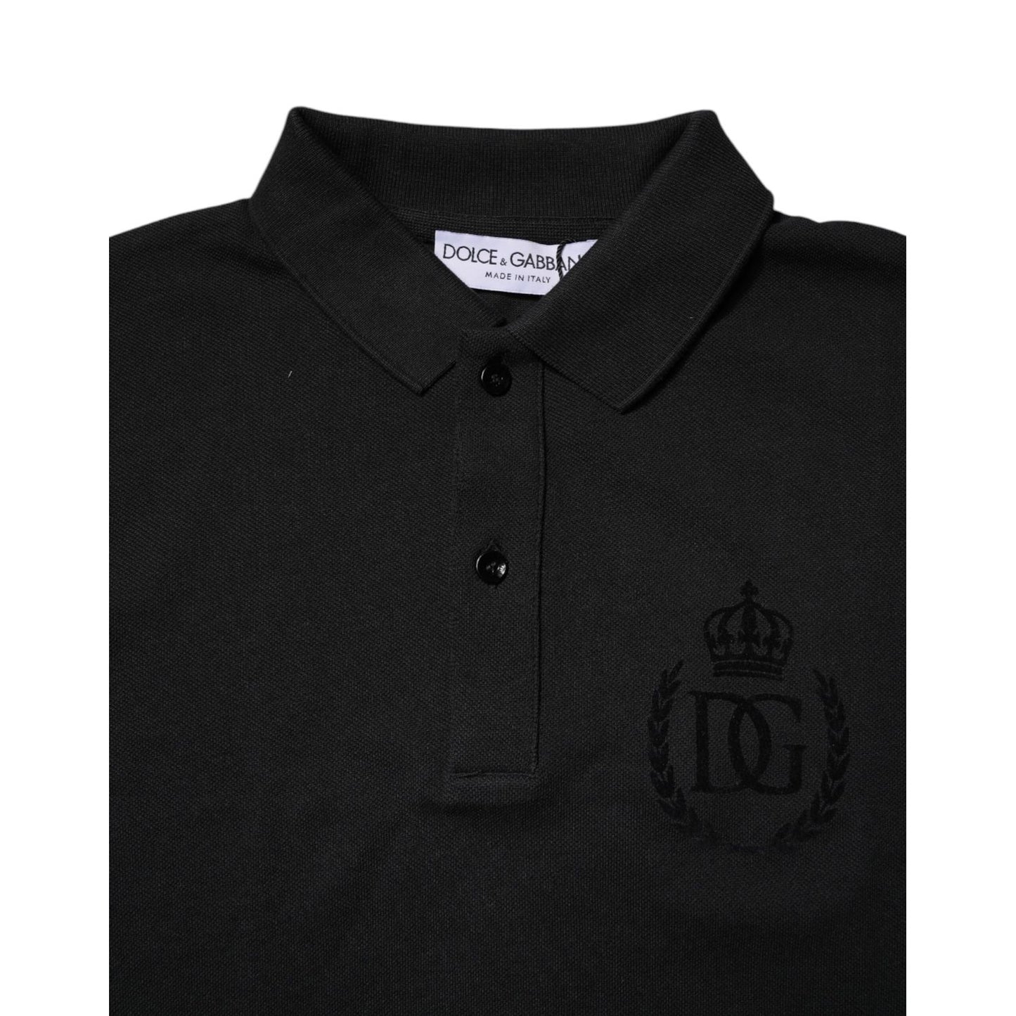 Dolce & Gabbana Black Cotton DG Logo Collared Polo T-shirt