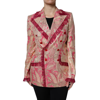Dolce & Gabbana Pink Gold Jacquard Nylon Coat Blazer Jacket