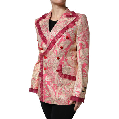 Dolce & Gabbana Pink Gold Jacquard Nylon Coat Blazer Jacket