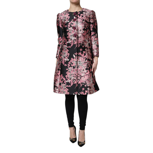 Dolce & Gabbana Pink Black Floral Brocade Trenchcoat Jacket