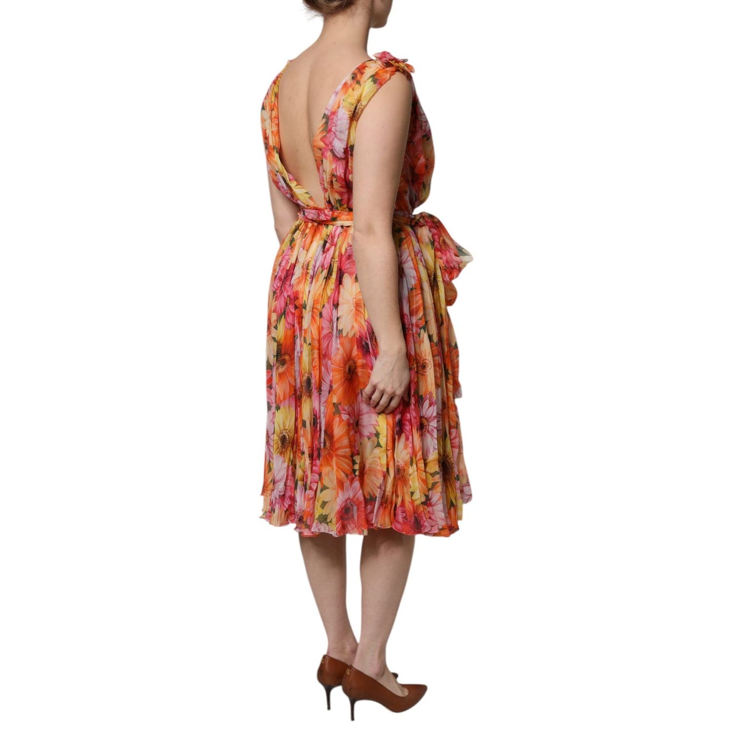 Dolce & Gabbana Multicolor Floral Silk V-neck Chiffon Dress