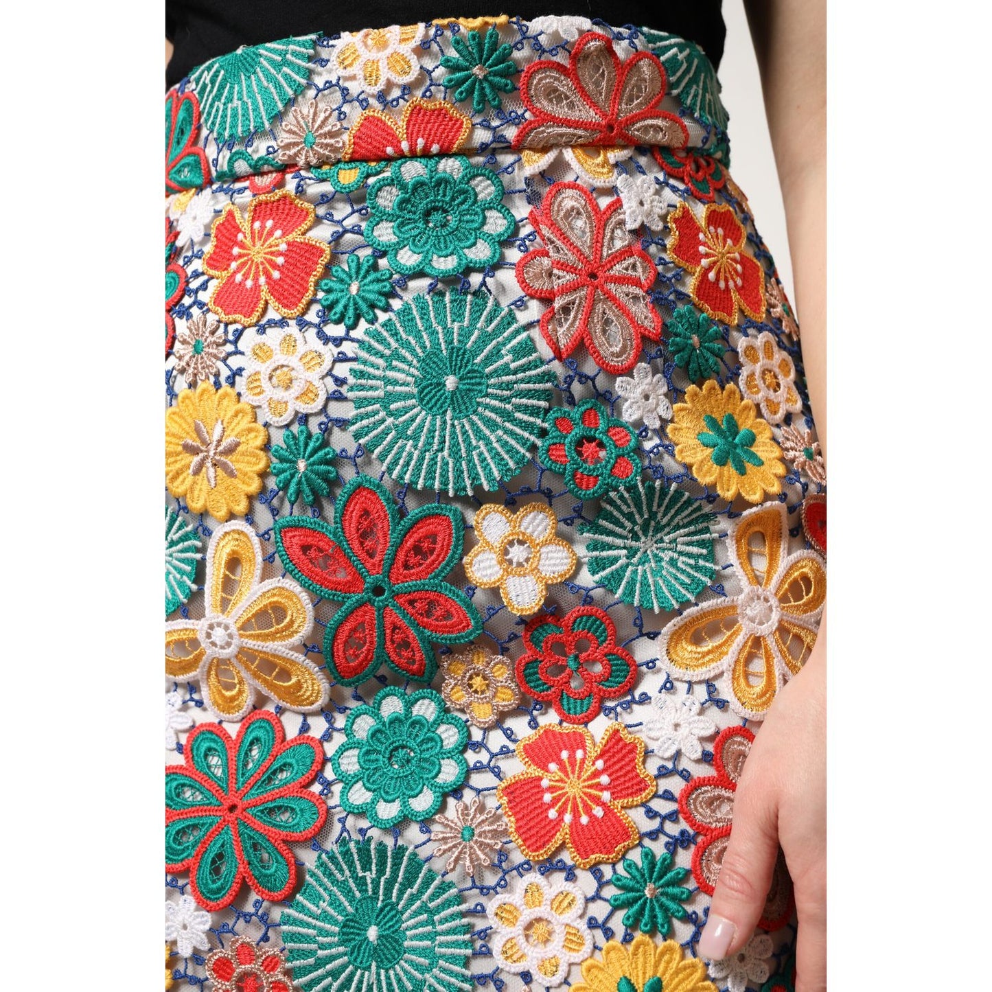 Dolce & Gabbana Multicolor Floral Lace High Waist Mini Skirt