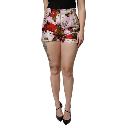 Dolce & Gabbana Pink Floral Print High Waist Hotpants Short