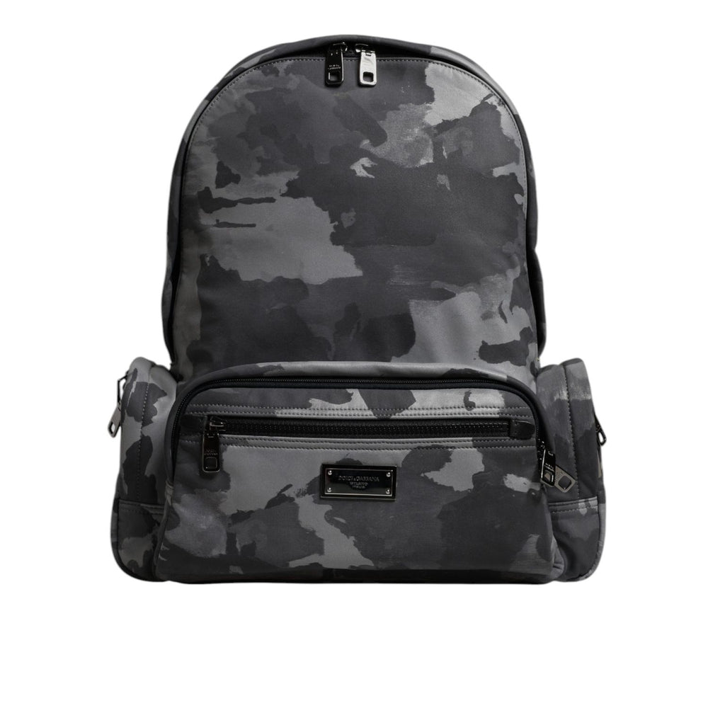 Dolce & Gabbana Gray Cotton Camouflage Logo Plaque Backpack Bag BAG4353