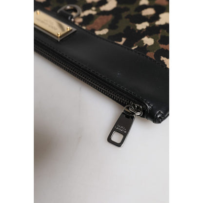 Dolce & Gabbana Multicolor Leopard Jacquard Print Logo Plaque Pouch Bag