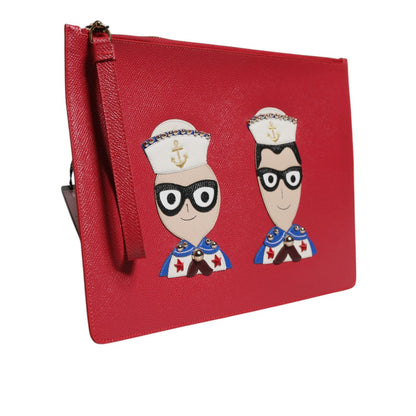 Dolce & Gabbana Red #DGFamily Embellished Leather Clutch Bag