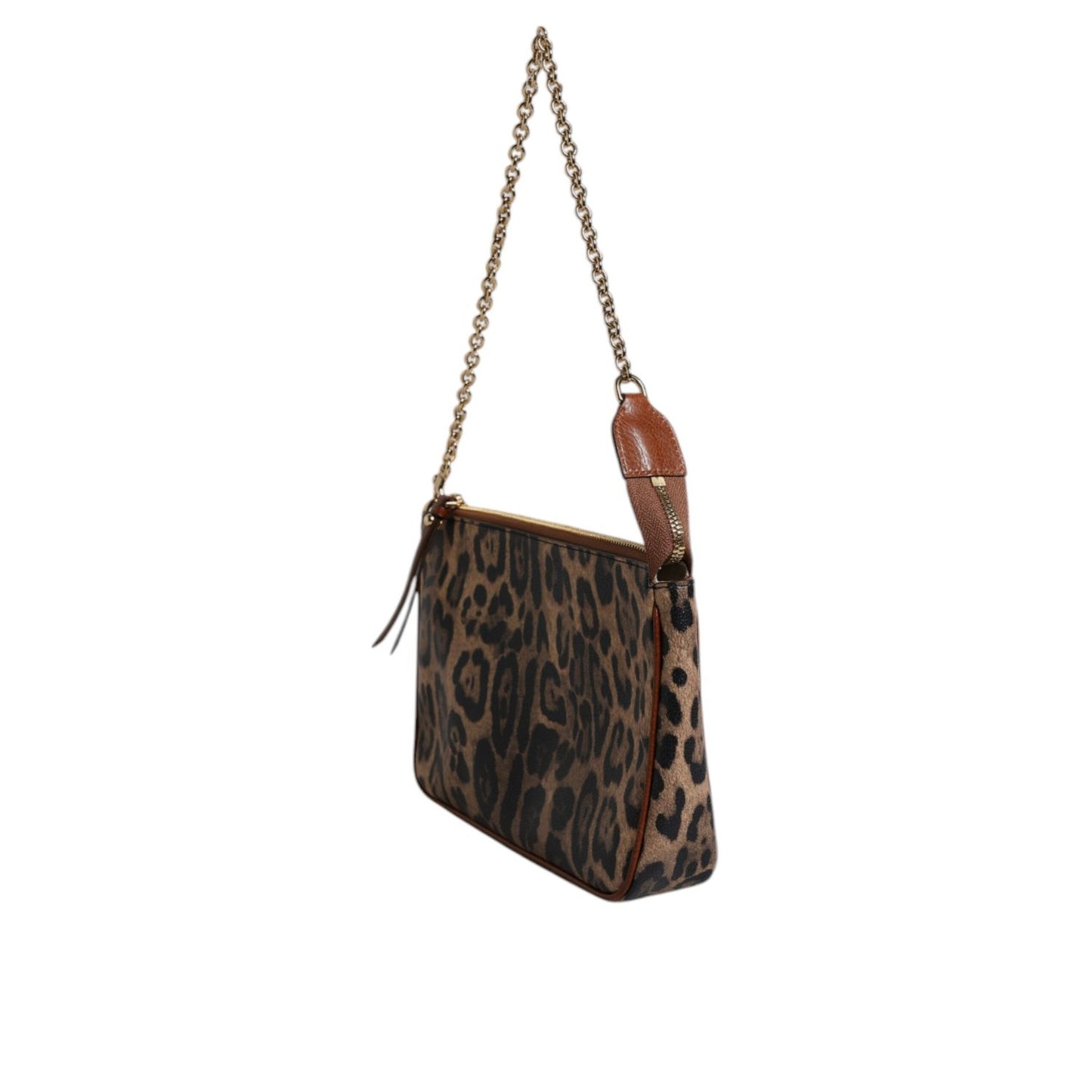 Dolce & Gabbana Brown Leopard Leather Shoulder Chain Strap Bag