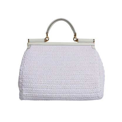 Dolce & Gabbana White Rafia Leather Top Handle Crossbody Bag