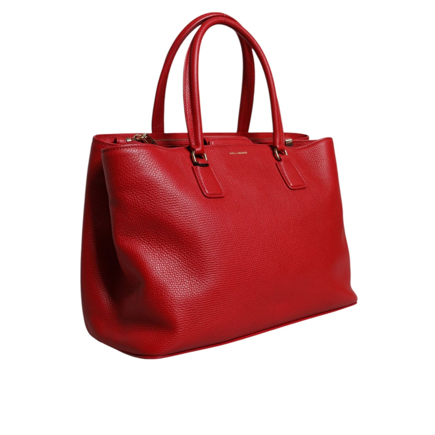 Dolce & Gabbana Red Calfskin Leather Logo Plaque Top Handle Bag