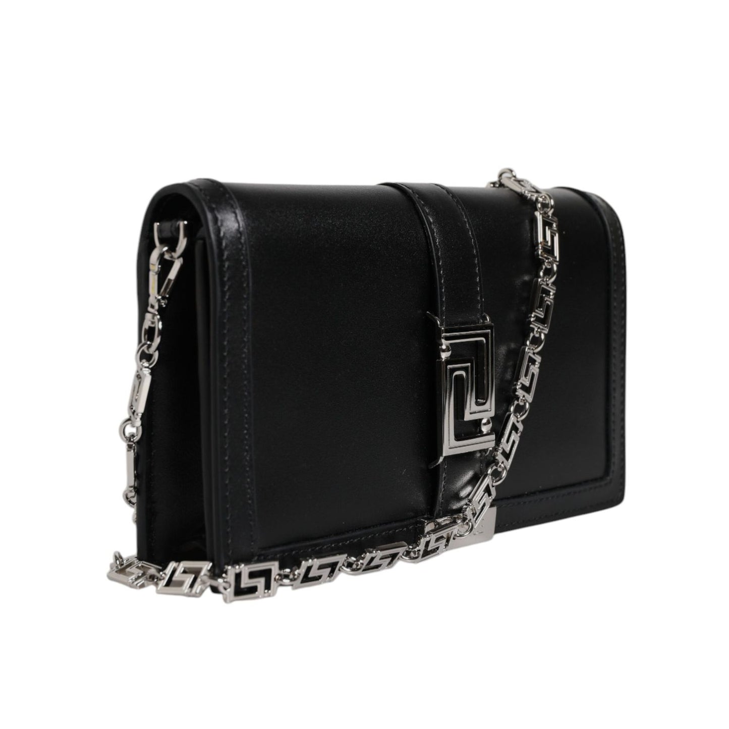 Versace Black Calfskin Leather Chain Strap Shoulder Crossbody Bag