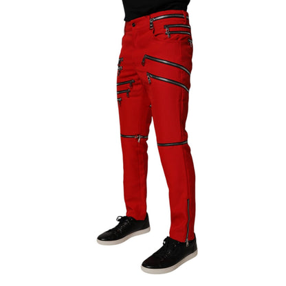 Dolce & Gabbana Red Zipper Embellished Straight Pants