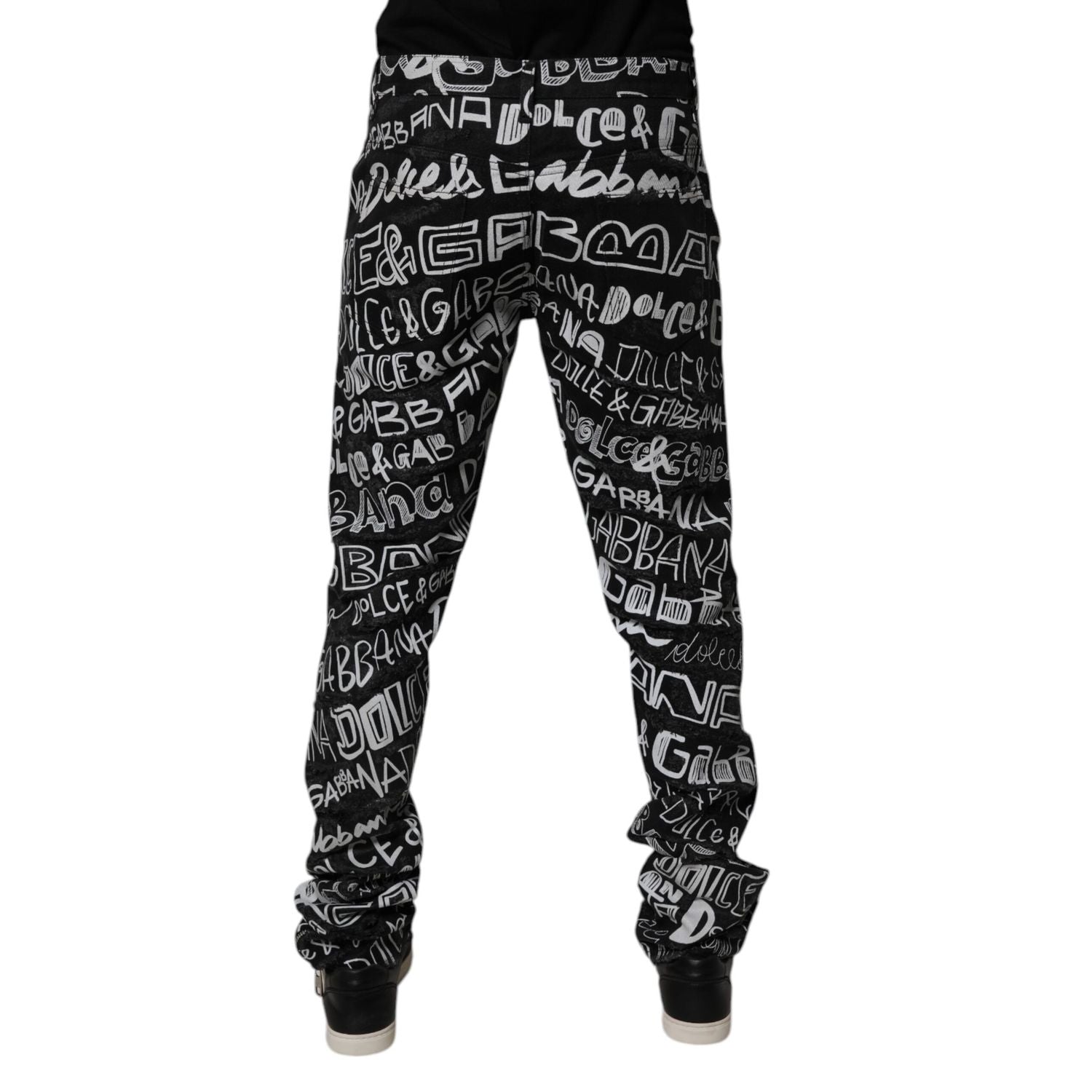 Dolce & Gabbana Black Cotton Logo Print Straight Denim Jeans