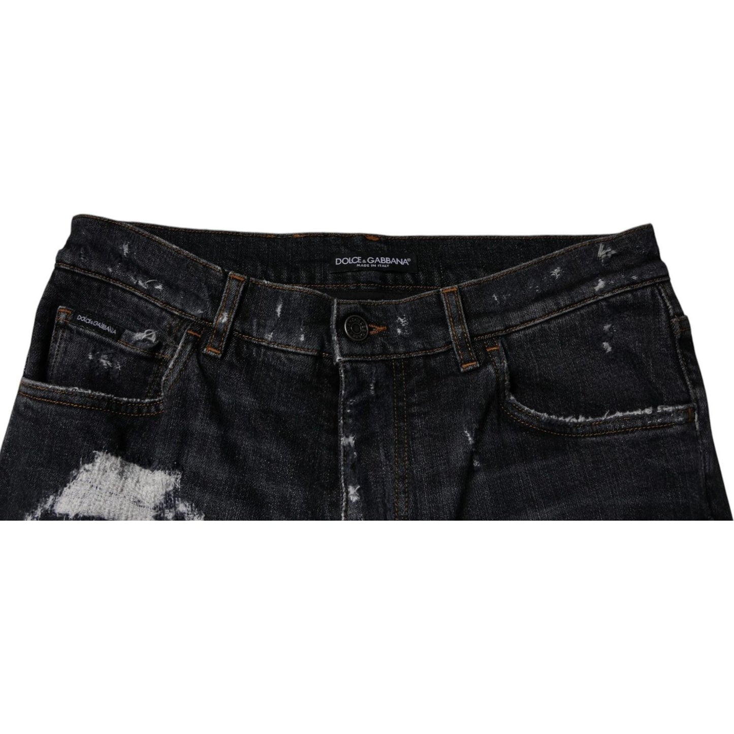 Dolce & Gabbana Black Tattered Cotton Skinny Men Denim Jeans