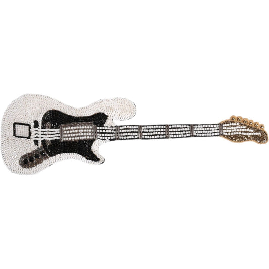 Dolce & Gabbana Gold Brass Logo Beaded Guitar Pin Brooch SMY10636