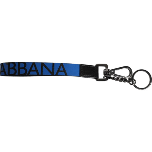 Dolce & Gabbana Blue Logo Nylon Silver Brass Men Holder Keychain Keyring SMY101343