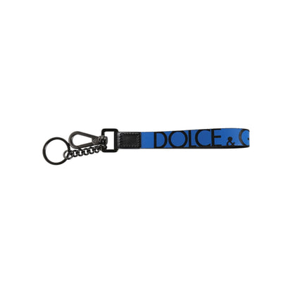 Dolce & Gabbana Blue Logo Nylon Silver Brass Men Holder Keychain Keyring