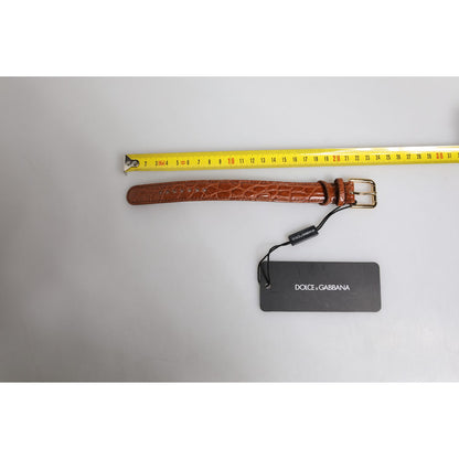 Dolce & Gabbana Brown Textured Leather Gold Metal Buckle Armband