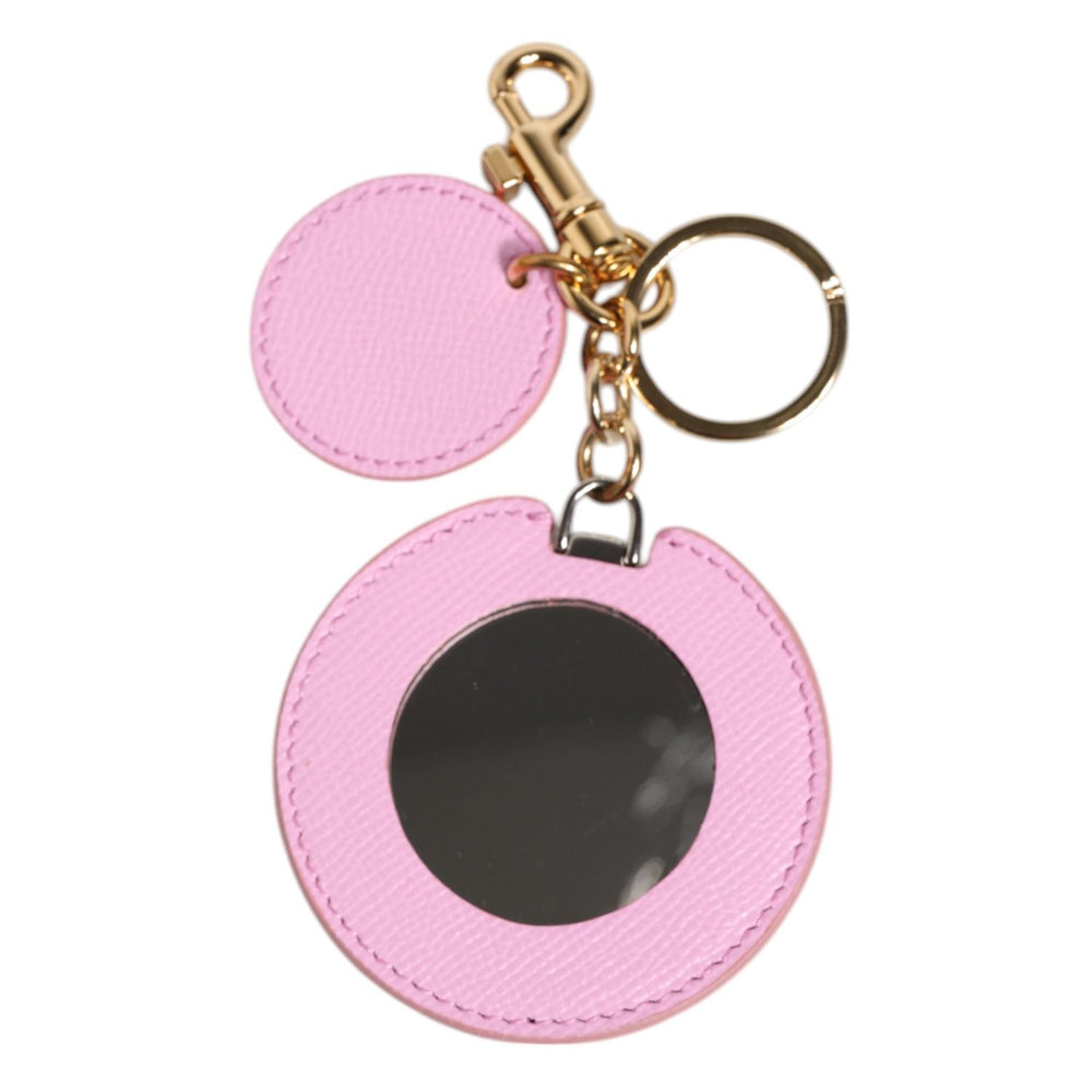 Dolce & Gabbana Pink Calf Leather Gold Metal Logo Print Keyring Keychain SMY101337