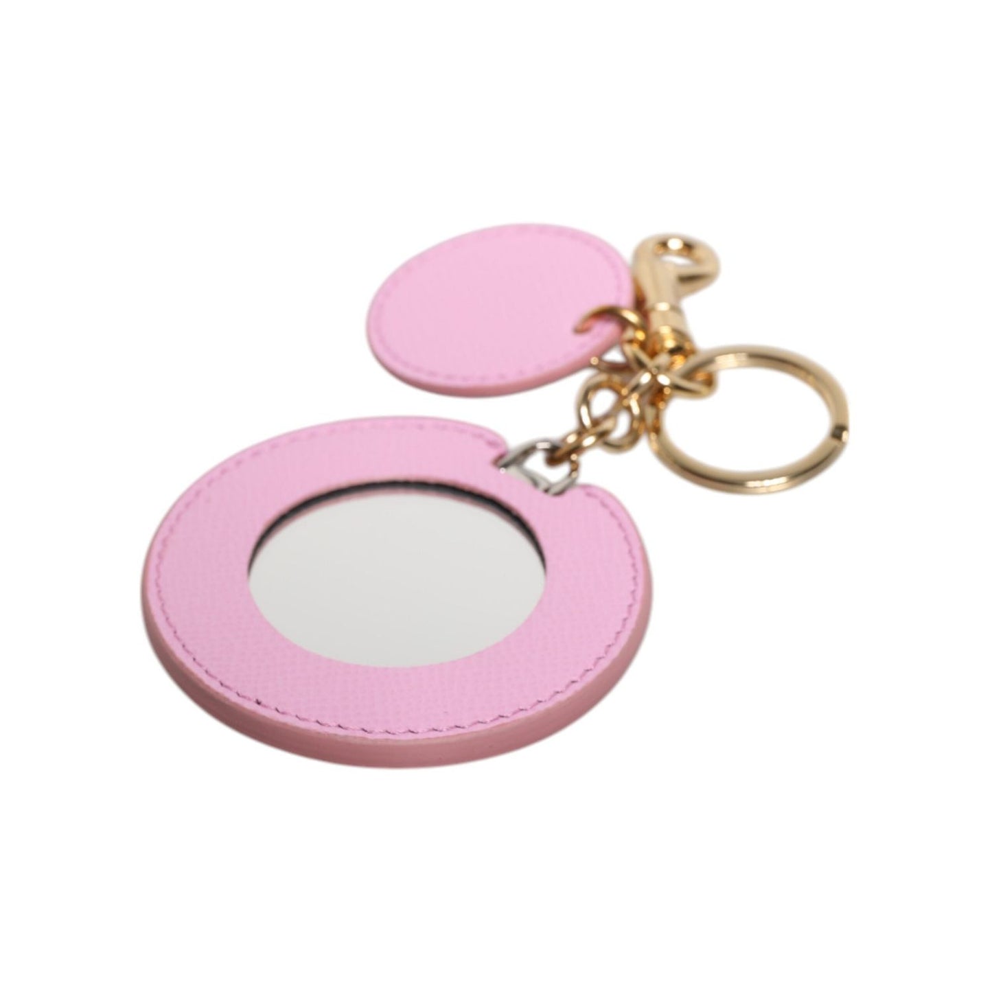 Dolce & Gabbana Pink Calf Leather Gold Metal Logo Print Keyring Keychain SMY101337