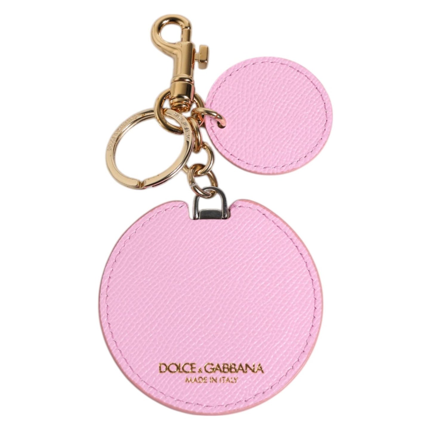 Dolce & Gabbana Pink Calf Leather Gold Metal Logo Print Keyring Keychain SMY101337